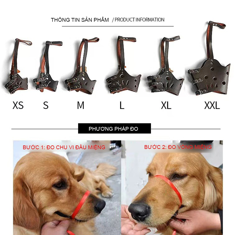 Rọ mõm chó da PU chống cắn chống sủa chống ăn bậy, mõm chó cho chó nhỏ vừa lớn, phụ kiện huấn luyện chó XS  - XXL