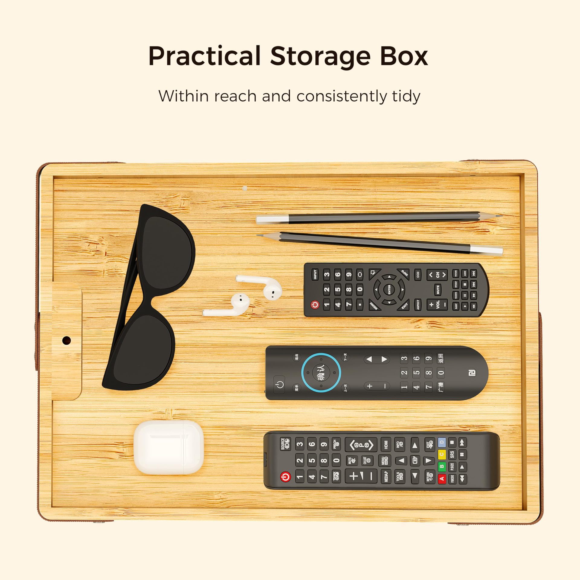 Khay gắn tay vịn sofa RG1742 hai tầng xoay mở, để ly nước, điện thoại, remote và snack