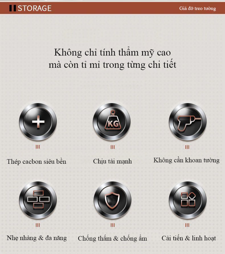 Giá đỡ dao treo tường Regoo RG2033, 60cm, 10 móc, lắp không khoan, tích hợp chỗ để đũa và khăn lau