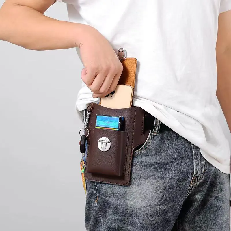Túi đeo thắt lưng nam Regoo RG2132 chất liệu PU, dáng đứng gọn, đựng điện thoại và đồ nhỏ