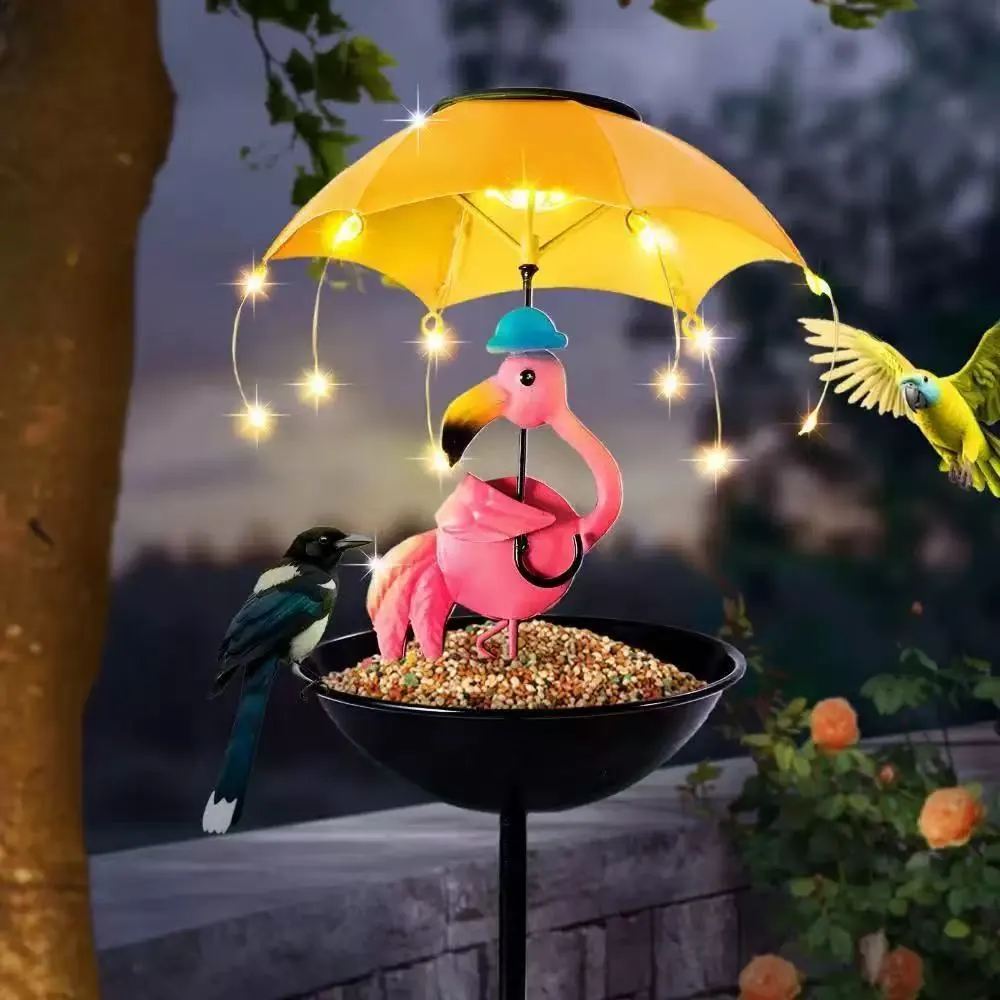 Đèn sân vườn NLMT Regoo RG3137, kiêm khay cho chim ăn, hình thú đội ô, decor ngoài trời