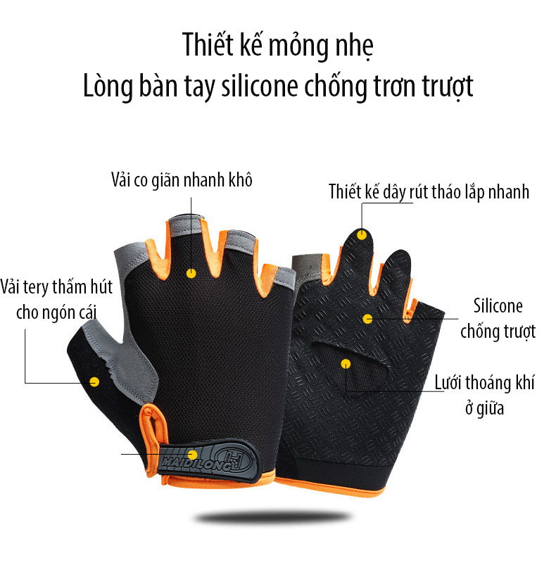 Găng tay đạp xe nửa ngón Regoo RG1635, thoáng khí mùa hè, lòng bàn tay tăng bám