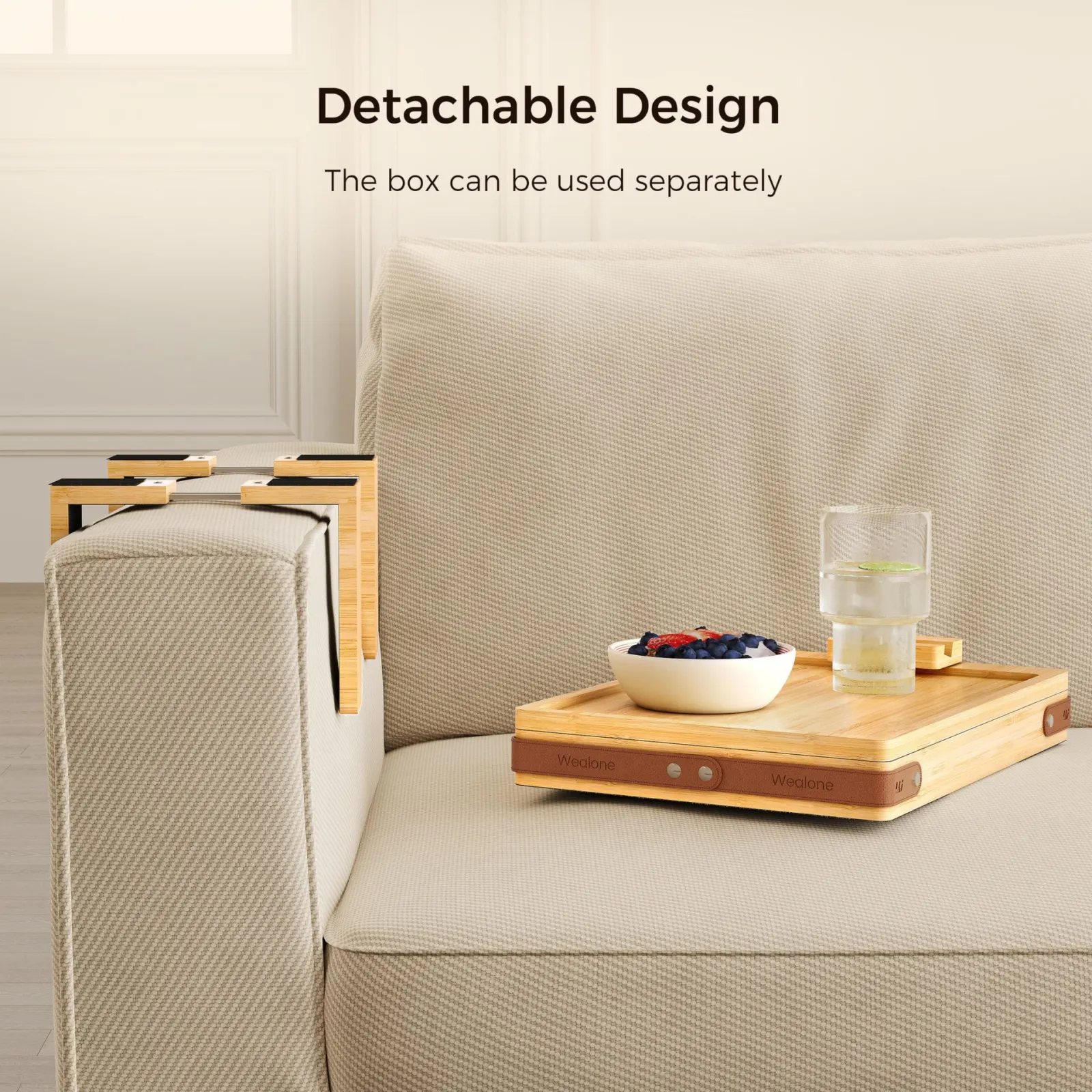 Khay gắn tay vịn sofa RG1742 hai tầng xoay mở, để ly nước, điện thoại, remote và snack