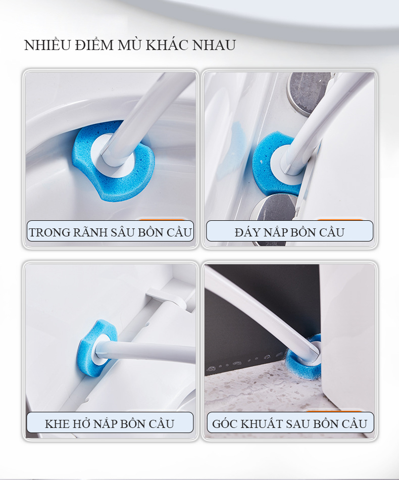 Bàn chải bồn cầu dùng một lần không góc chết, bộ cọ treo tường nhà vệ sinh có đầu thay thế thần thánh sẵn chất tẩy tự làm sạch nhà vệ sinh gia đình