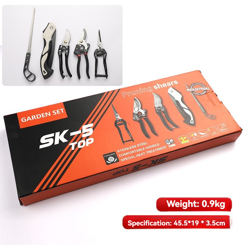 Bộ dụng cụ làm vườn 5 món Regoo RG3132, gồm kéo tỉa, cưa gấp, tay cầm êm chống trượt