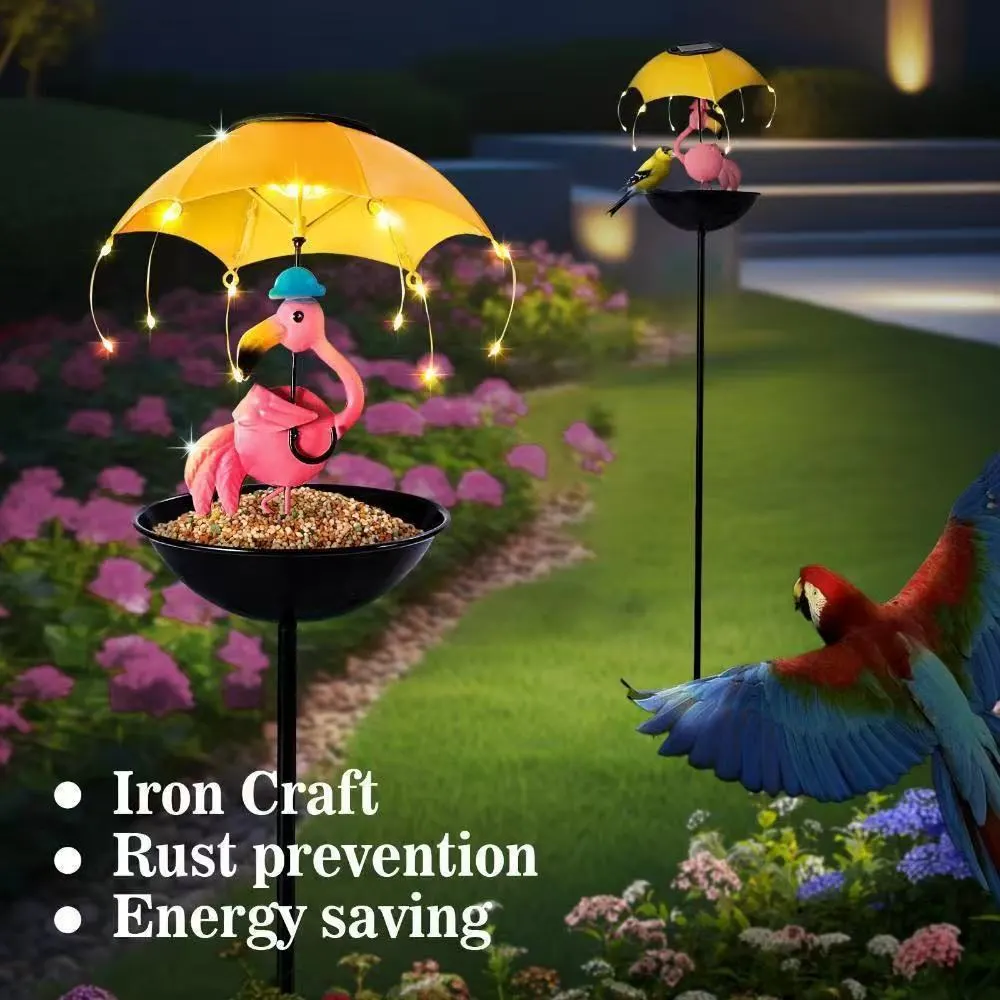 Đèn sân vườn NLMT Regoo RG3137, kiêm khay cho chim ăn, hình thú đội ô, decor ngoài trời