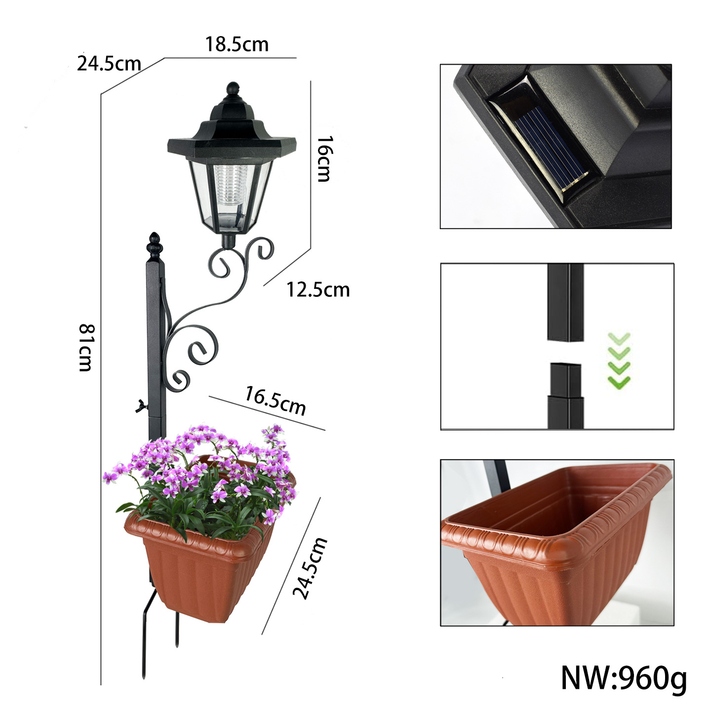 Đèn cắm chậu trồng cây năng lượng mặt trời Regoo RG3138, IP44, sáng khoảng 6–12 giờ, decor sân vườn ngoài trời