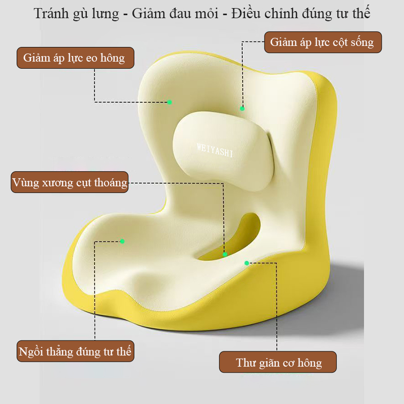 Đệm ngồi tựa lưng Regoo RG343, liền khối công thái học 41 x 42 x 36 cm, vải công nghệ - Đệm ngồi liền tựa lưng công thái học đỡ eo đỡ hông - Đệm tựa lưng giảm đau mỏi cột sống