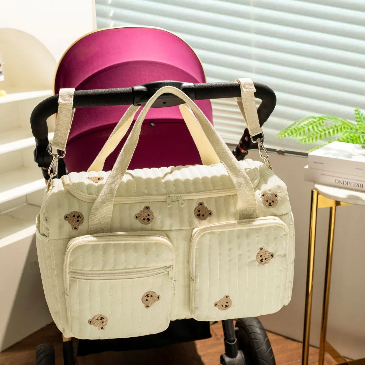 Túi xách mẹ và bé họa tiết gấu dễ thương RG1731, túi đựng đồ đa năng phong cách hoạt hình dung tích lớn