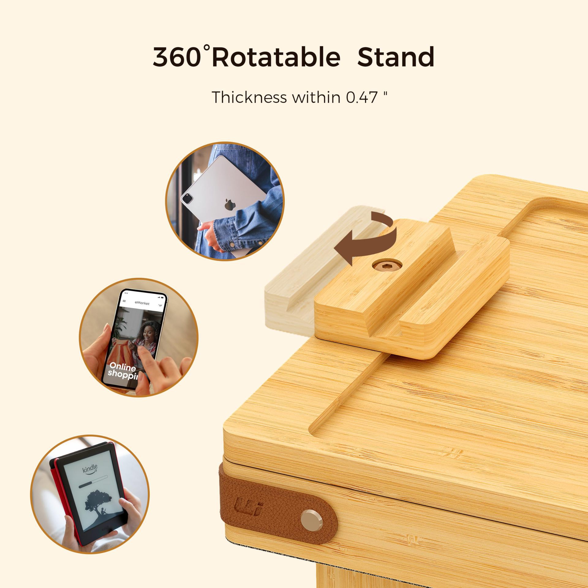 Khay gắn tay vịn sofa RG1742 hai tầng xoay mở, để ly nước, điện thoại, remote và snack