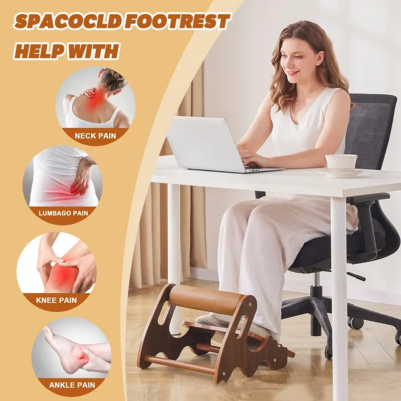 Bệ gác chân gỗ Regoo, con lăn massage, kích thước khoảng 40 x 47 x 30 cm - Bệ gác chân gỗ dưới bàn làm việc, tích hợp con lăn massage, dùng cho văn phòng, phòng khách hoặc góc ngồi thư giãn.