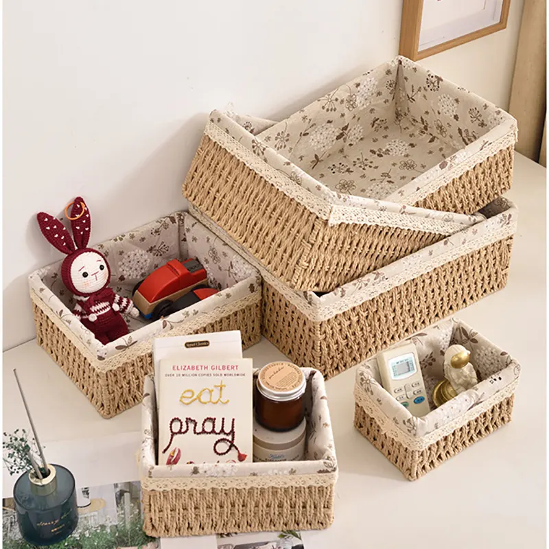 Hộp đựng đồ để bàn Regoo kiểu dệt giả mây, 3 size nhỏ/trung/lớn, giúp không gian gọn gàng RG841