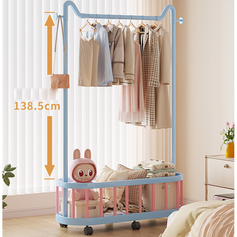 Giá treo quần áo Regoo RG3033 để sàn, có giỏ dưới, bánh xe, size 60/80/100cm