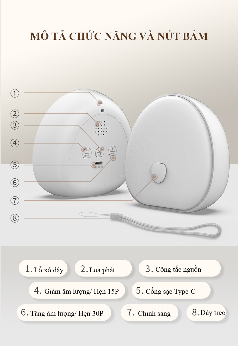 Đèn ngủ white noise Regoo, cảm ứng 7 màu, sạc Type-C, hẹn giờ, hỗ trợ thư giãn trước khi ngủ