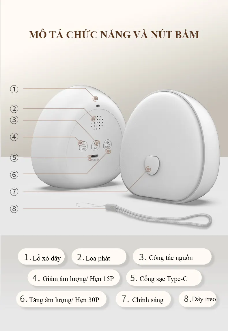 Đèn ngủ white noise Regoo, cảm ứng 7 màu, sạc Type-C, hẹn giờ, hỗ trợ thư giãn trước khi ngủ RG142