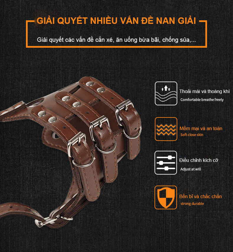 Rọ mõm chó da PU chống cắn chống sủa chống ăn bậy, mõm chó cho chó nhỏ vừa lớn, phụ kiện huấn luyện chó XS  - XXL