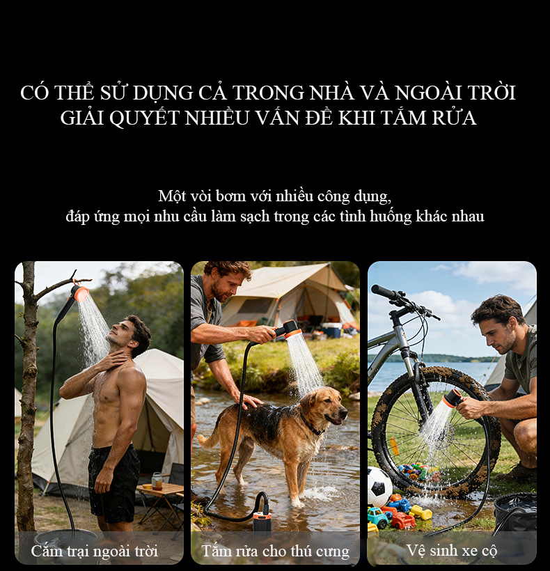 Bộ vòi sen điện ngoài trời tắm rửa đa năng di động RG1732 dùng cho cắm trại, dã ngoại, ký túc xá hoặc tắm nhanh ngoài trời - Bảo hành 24 Tháng