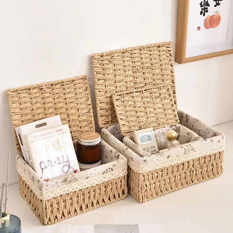 Hộp đựng đồ để bàn Regoo kiểu dệt giả mây, 3 size nhỏ/trung/lớn, giúp không gian gọn gàng RG841