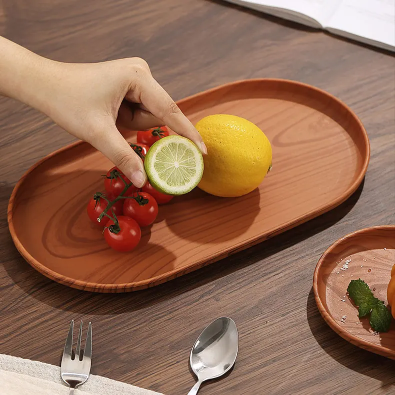 Bộ khay vân gỗ Regoo 3 chiếc, nhựa PP, 3 kích thước dùng đựng trà, cốc nước và bánh