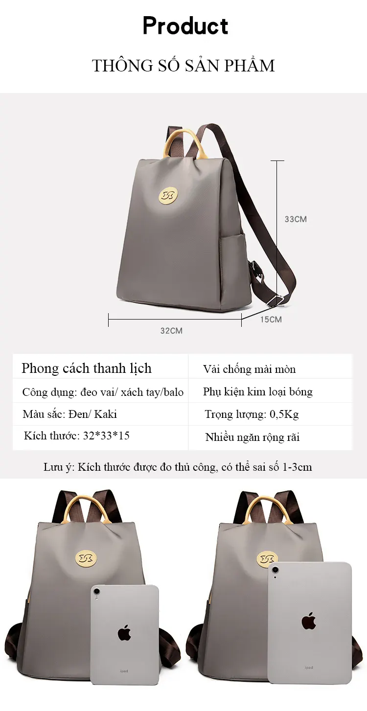 Ba lô nữ chống trộm 2026 RG1733, kiểu mới dành cho đi làm, đi học, chất liệu dày dặn, sức chứa lớn, có ngăn đựng laptop.
