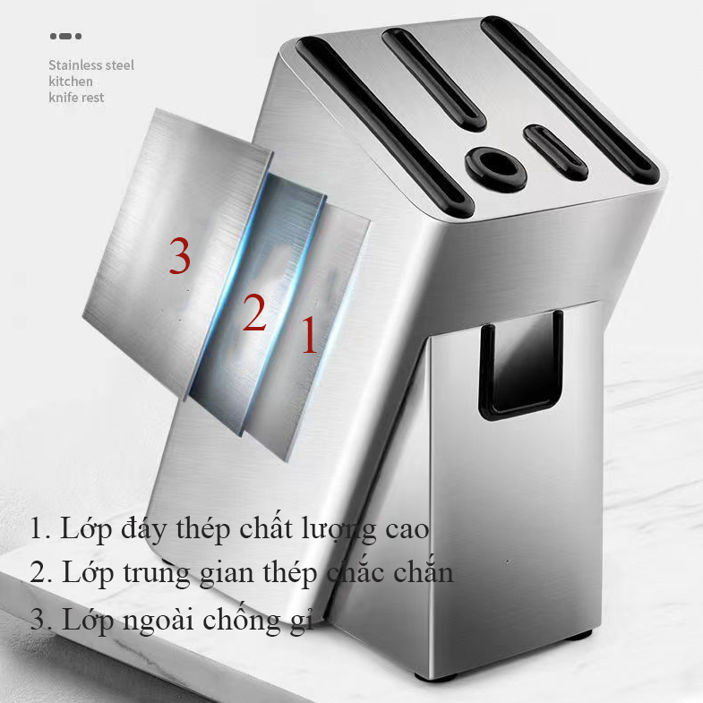 Giá cắm dao inox Regoo RG2133 6 khe kiểu nghiêng, để bàn gọn bếp, dễ cất lấy dao