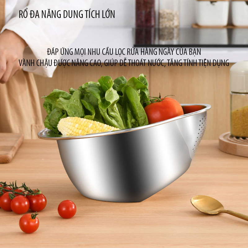 Chậu vo gạo inox 304 Regoo RG1634 đáy nghiêng thoát nước, dùng vo gạo rửa rau và chắt nước gọn hơn