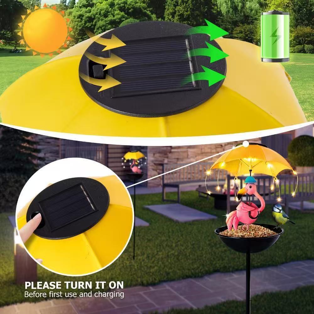 Đèn sân vườn NLMT Regoo RG3137, kiêm khay cho chim ăn, hình thú đội ô, decor ngoài trời