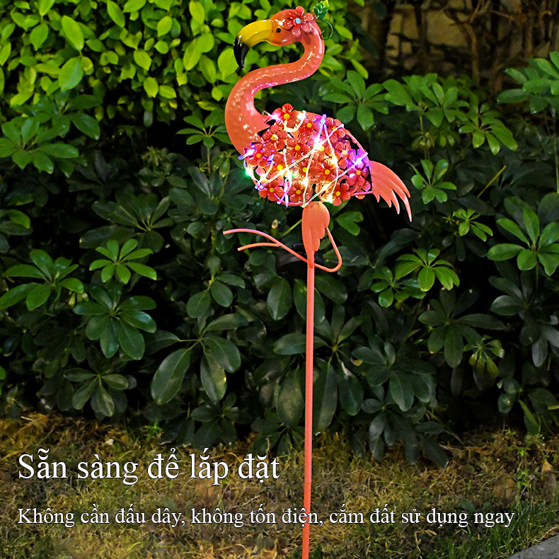 Đèn hồng hạc năng lượng mặt trời Regoo, 0.5W, chống nước IP44, sáng 6-12 giờ, decor sân vườn