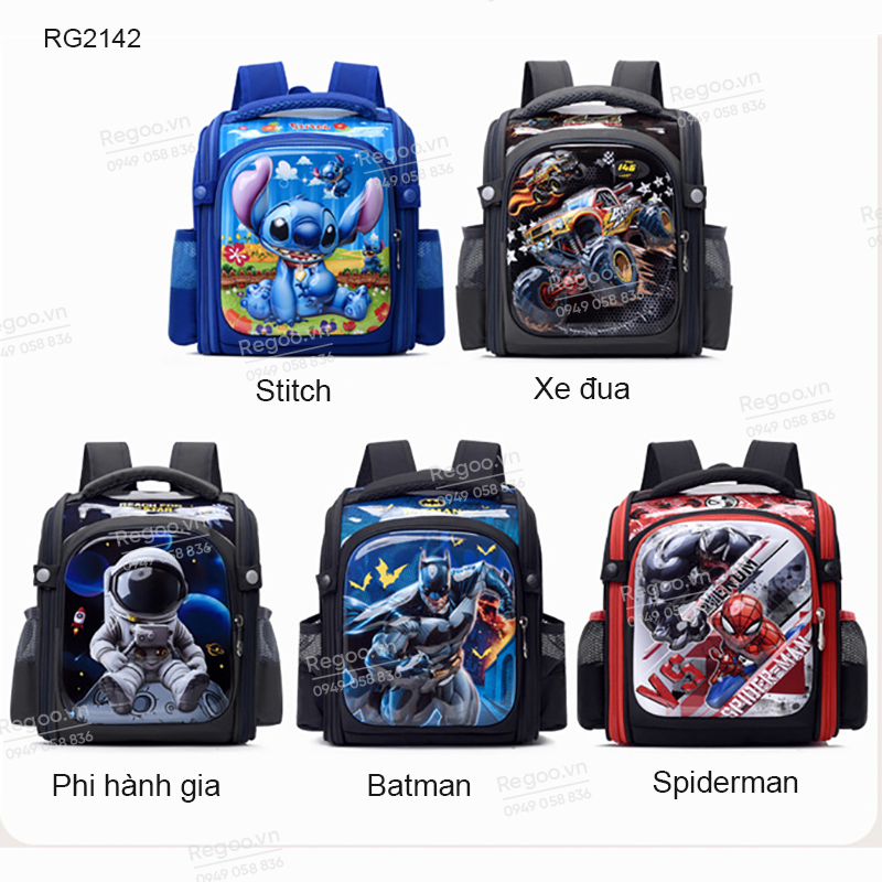 Balo chống gù mầm non Regoo vải Oxford cao cấp chống thấm RG2142, cặp sách trẻ em trợ lực, balo đi học nhiều ngăn cho bé trai bé gái