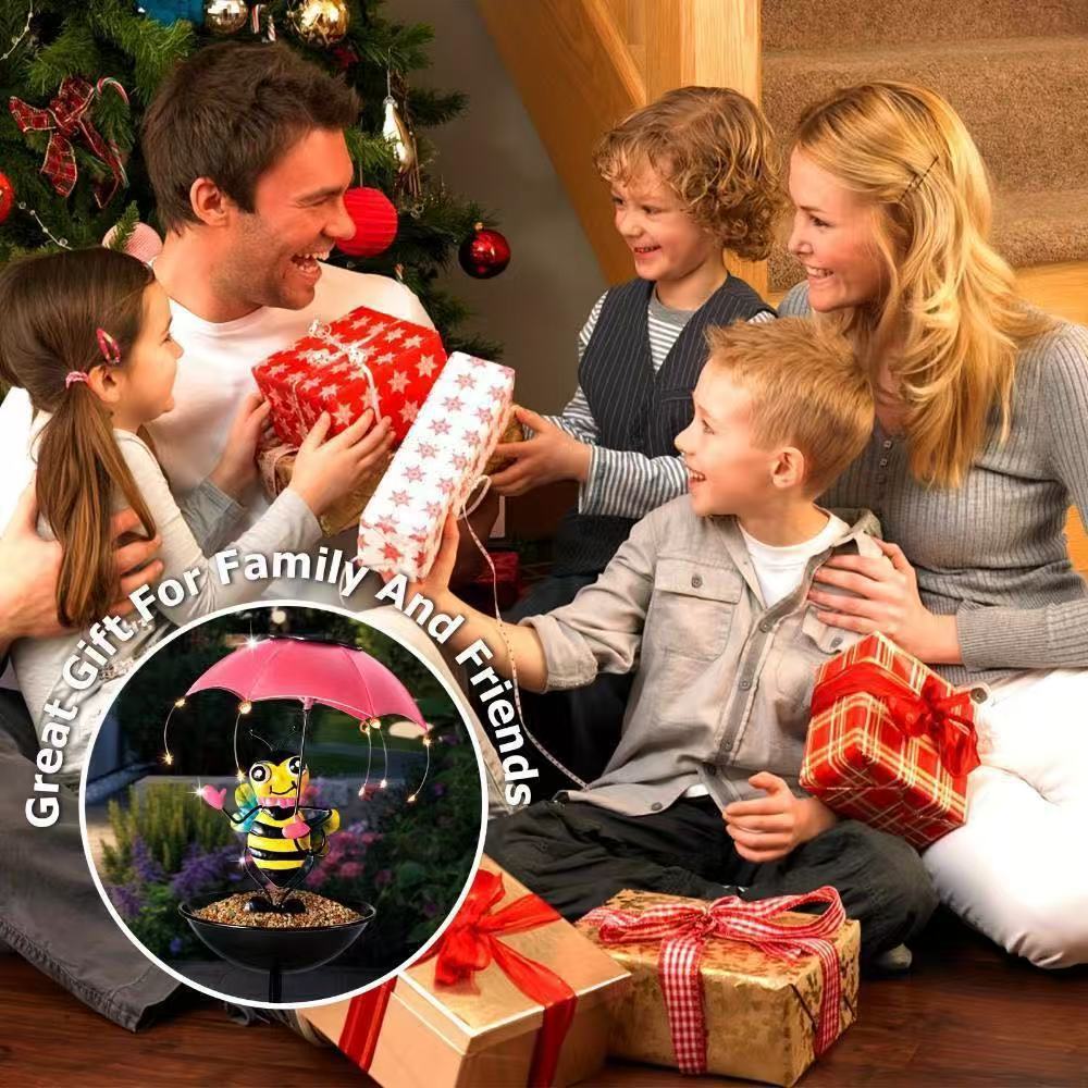 Đèn sân vườn NLMT Regoo RG3137, kiêm khay cho chim ăn, hình thú đội ô, decor ngoài trời