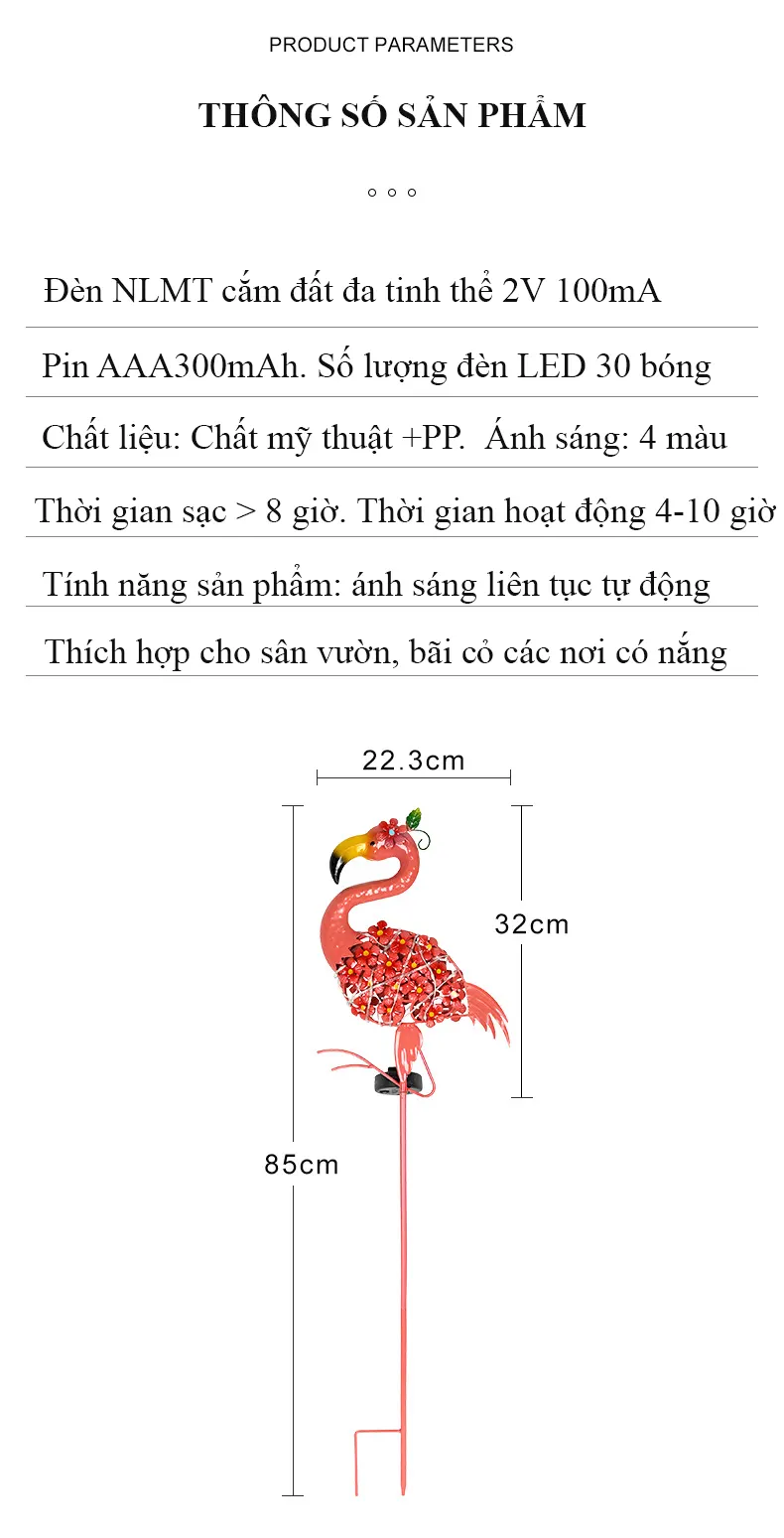 Đèn hồng hạc năng lượng mặt trời Regoo, 0.5W, chống nước IP44, sáng 6-12 giờ, decor sân vườn RG542