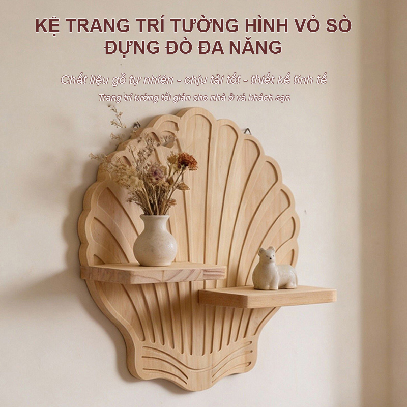 Kệ treo tường vỏ sò Regoo RG2041 gỗ decor boho bày nến thơm, cây mini và đồ trang trí nhẹ - Kệ treo tường hình vỏ sò phong cách Bohemian, dùng để decor không gian và bày đồ trang trí nhỏ