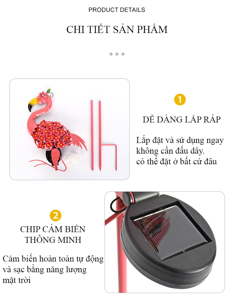 Đèn hồng hạc năng lượng mặt trời Regoo, 0.5W, chống nước IP44, sáng 6-12 giờ, decor sân vườn