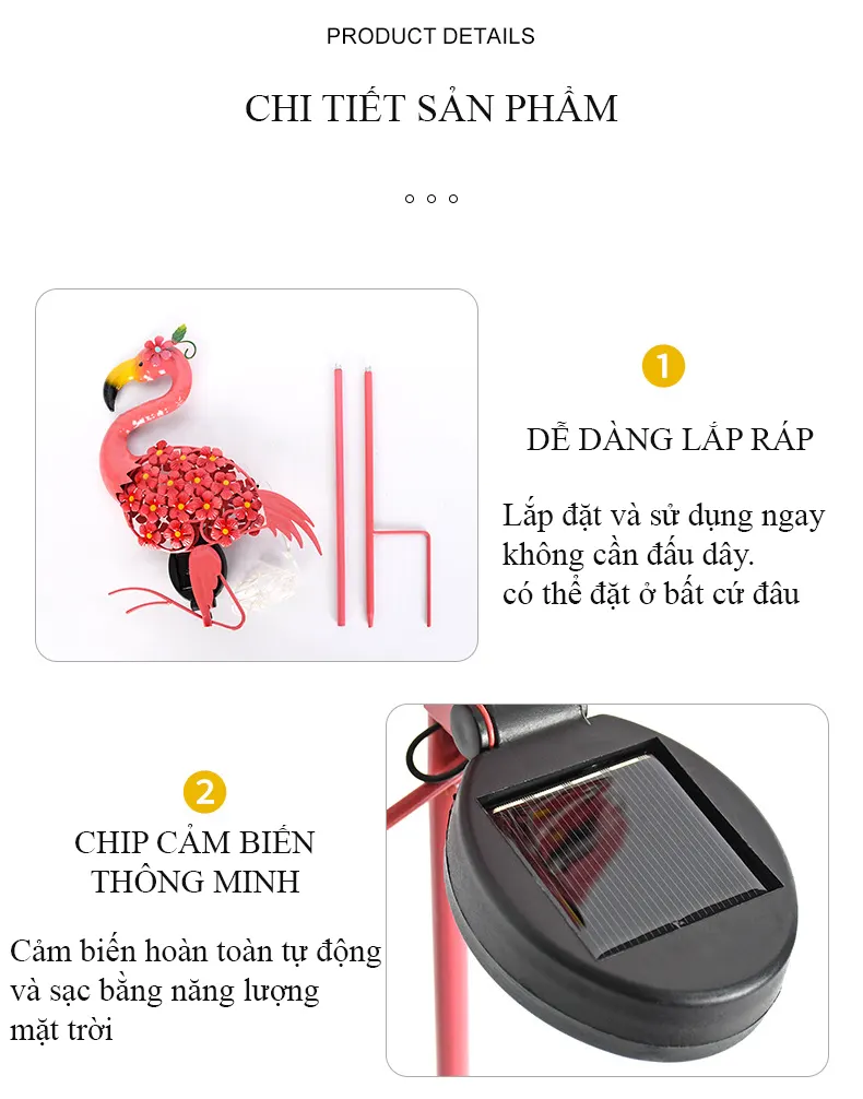 Đèn hồng hạc năng lượng mặt trời Regoo, 0.5W, chống nước IP44, sáng 6-12 giờ, decor sân vườn RG542