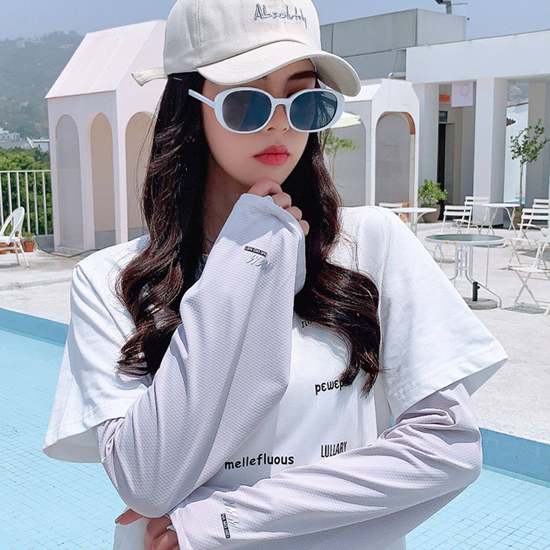 Ống tay chống nắng nữ Regoo, vải lụa băng co giãn, free size, dùng đi xe máy đạp xe lái xe mùa hè