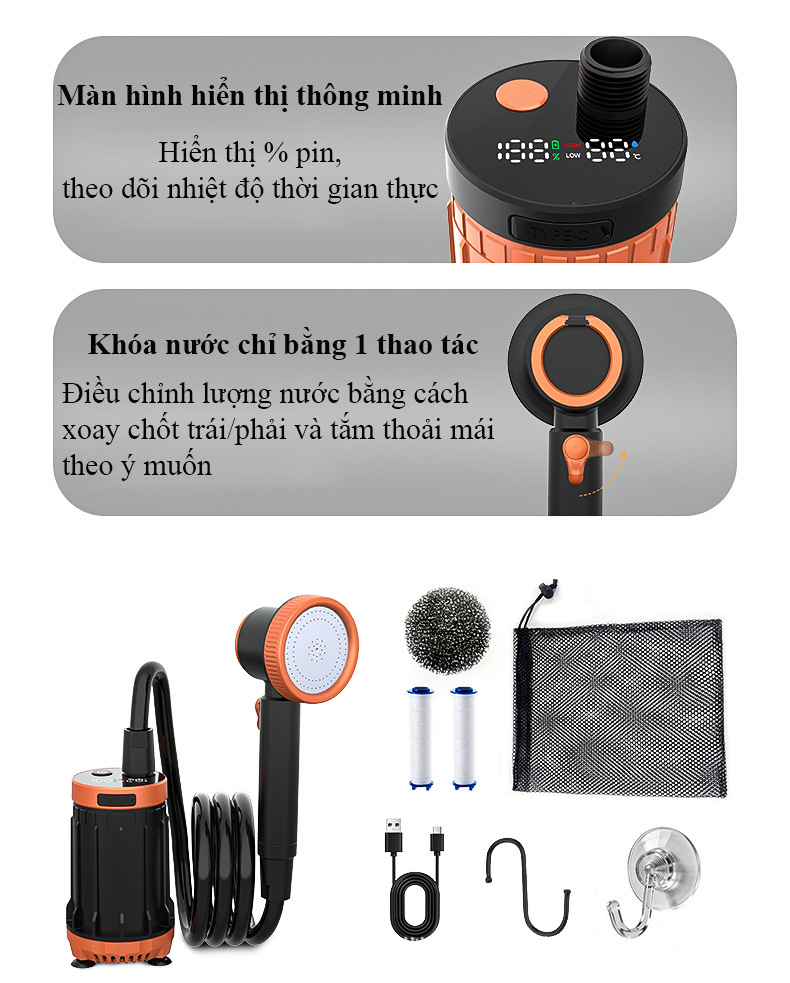Bộ vòi sen điện ngoài trời tắm rửa đa năng di động RG1732 dùng cho cắm trại, dã ngoại, ký túc xá hoặc tắm nhanh ngoài trời - Bảo hành 24 Tháng