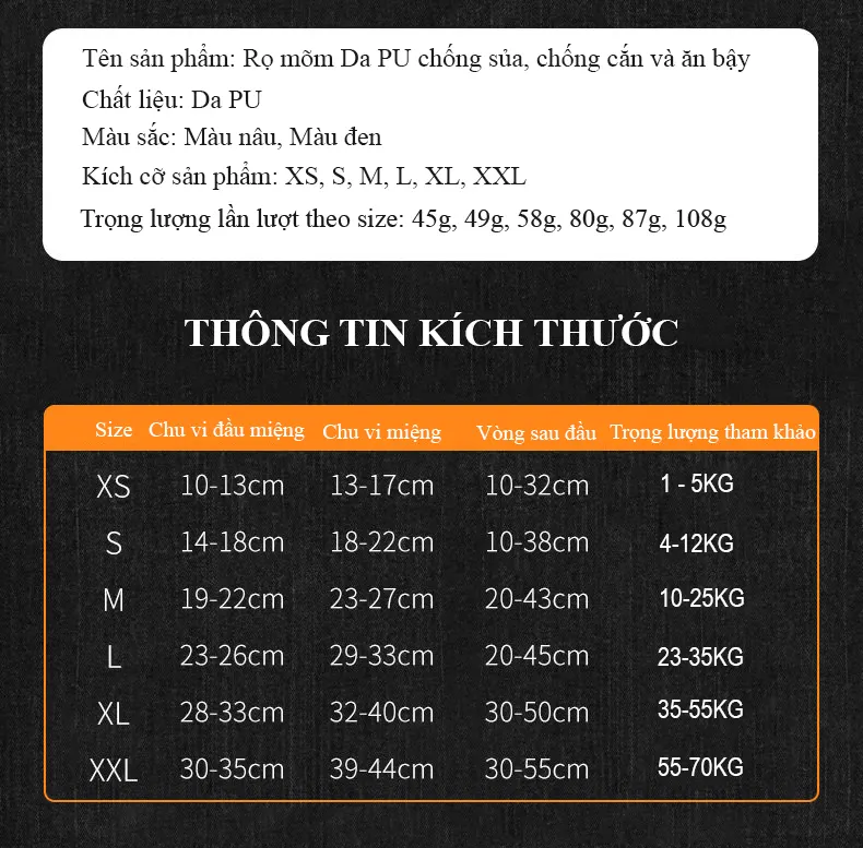 Rọ mõm chó Regoo RG1141 da PU chống cắn chống sủa chống ăn bậy cho chó nhỏ vừa lớn, phụ kiện huấn luyện chó XS  - XXL