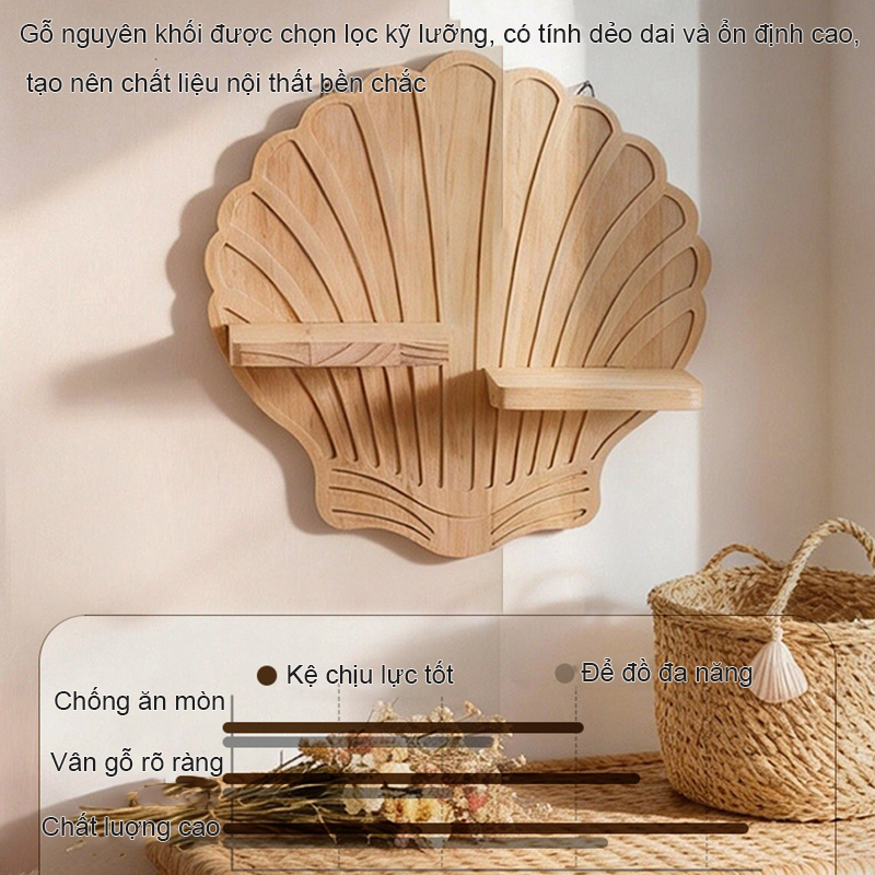 Kệ treo tường vỏ sò Regoo RG2041 gỗ decor boho bày nến thơm, cây mini và đồ trang trí nhẹ - Kệ treo tường hình vỏ sò phong cách Bohemian, dùng để decor không gian và bày đồ trang trí nhỏ