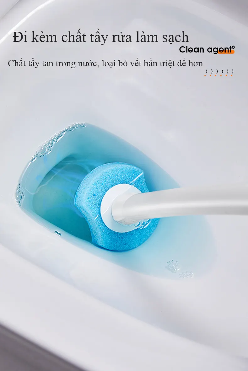 Bàn chải bồn cầu dùng một lần không góc chết RG1832, bộ cọ treo tường nhà vệ sinh có đầu thay thế thần thánh sẵn chất tẩy tự làm sạch nhà vệ sinh gia đình