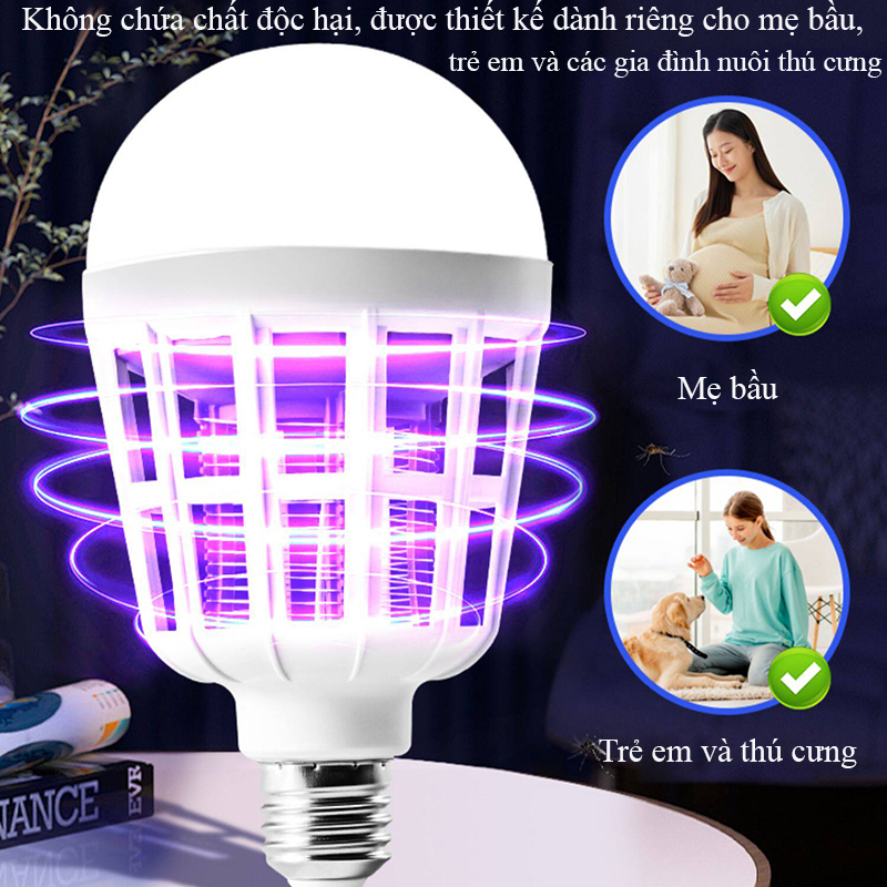 Đèn ngủ diệt muỗi 15W, đui E27, vừa chiếu sáng vừa hỗ trợ diệt muỗi trong nhà