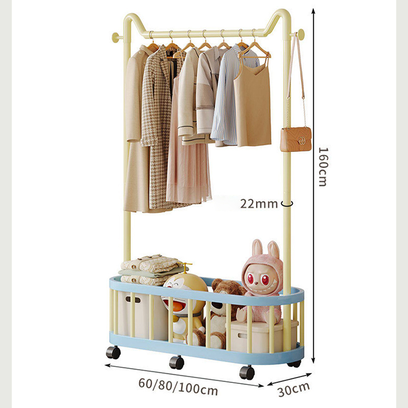 Giá treo quần áo Regoo RG3033 để sàn, có giỏ dưới, bánh xe, size 60/80/100cm