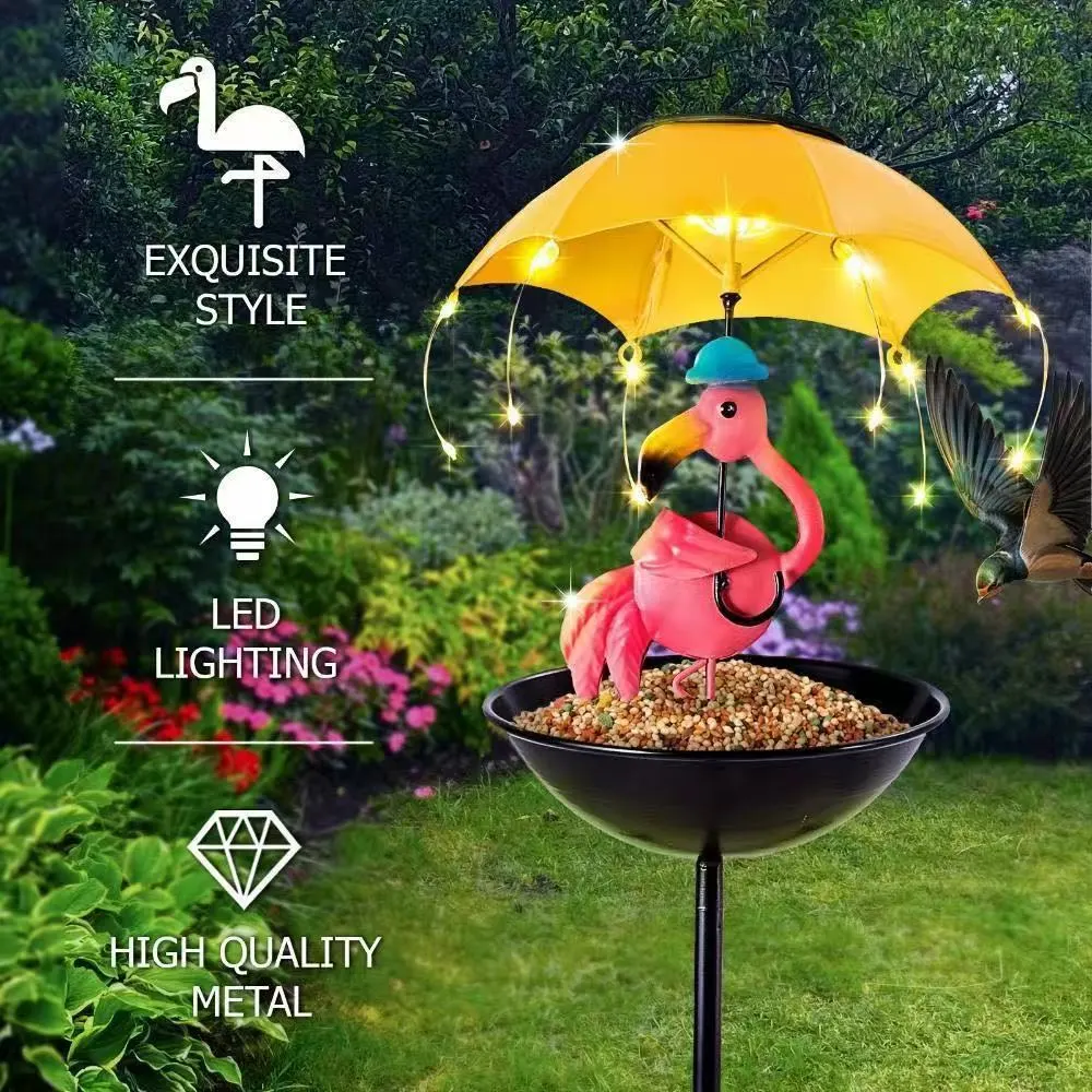 Đèn sân vườn NLMT Regoo RG3137, kiêm khay cho chim ăn, hình thú đội ô, decor ngoài trời