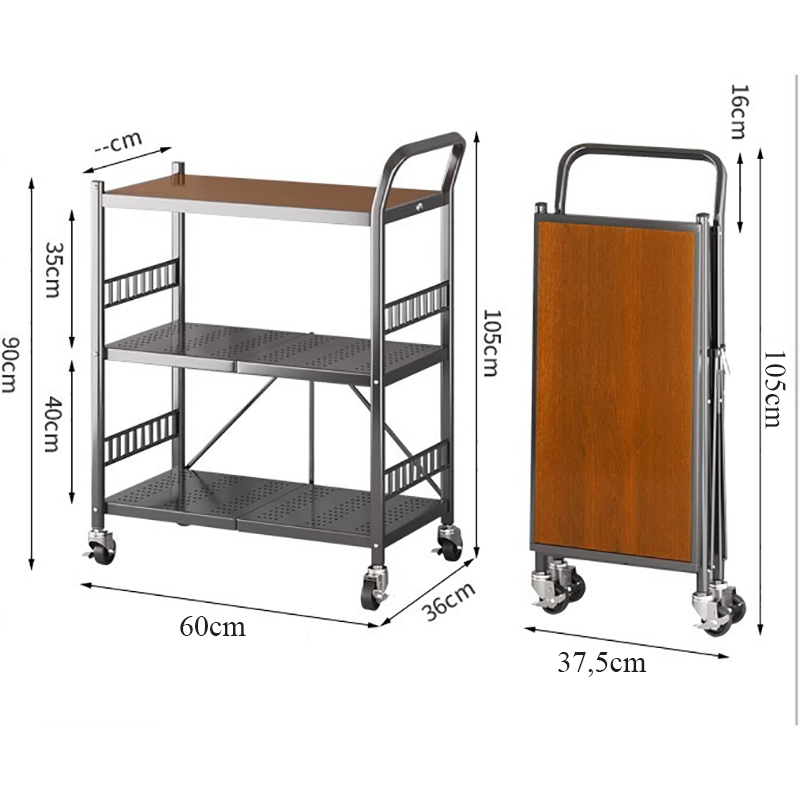 Kệ di động đa năng Regoo RG341, 3 tầng có bánh xe, thép cacbon sơn tĩnh điện