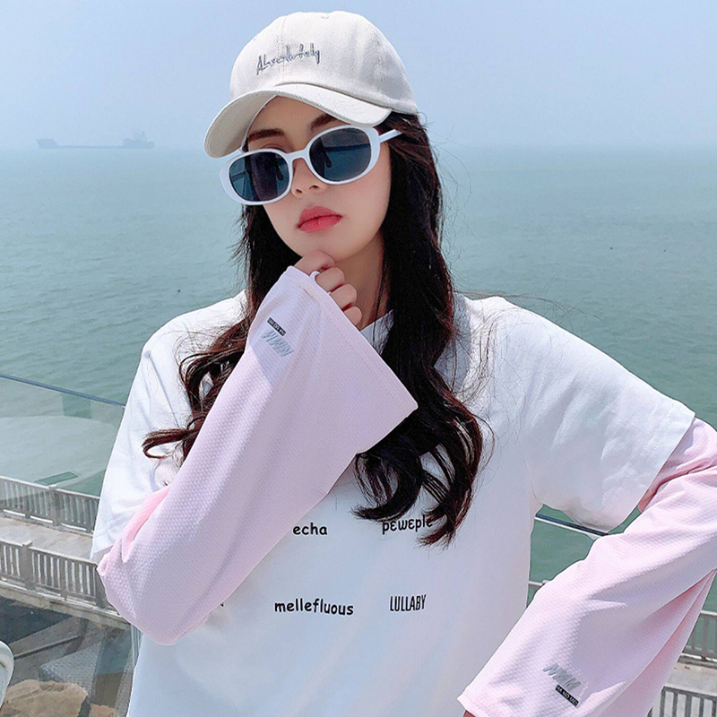 Ống tay chống nắng nữ Regoo, vải lụa băng co giãn, free size, dùng đi xe máy đạp xe lái xe mùa hè