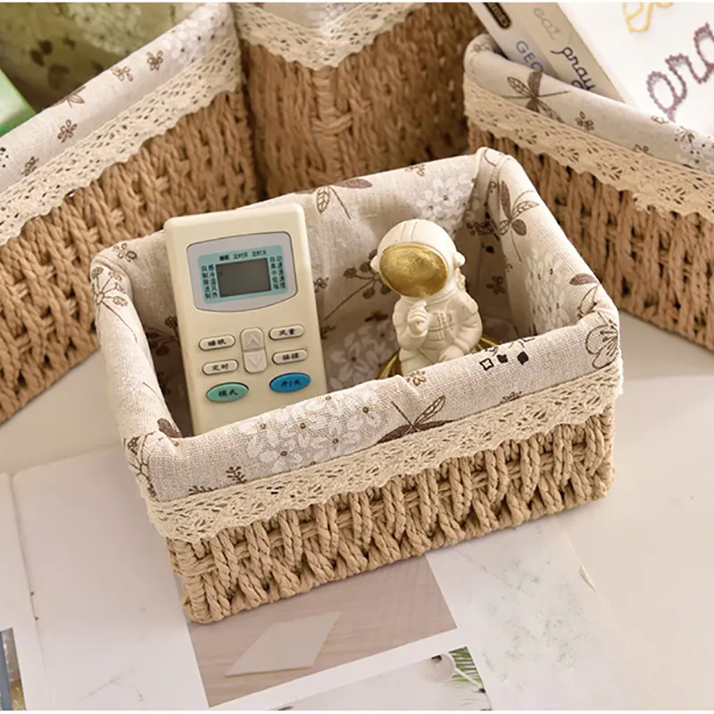 Hộp đựng đồ để bàn Regoo kiểu dệt giả mây, 3 size nhỏ/trung/lớn, giúp không gian gọn gàng RG841