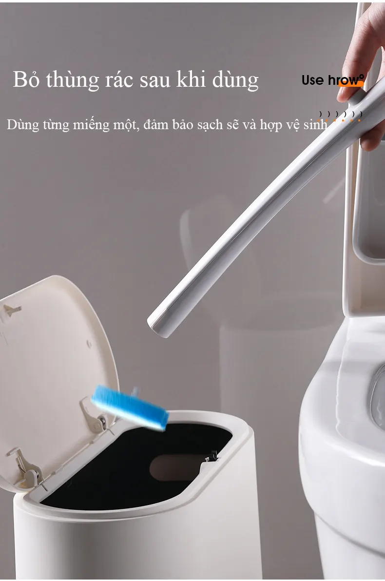Bàn chải bồn cầu dùng một lần không góc chết RG1832, bộ cọ treo tường nhà vệ sinh có đầu thay thế thần thánh sẵn chất tẩy tự làm sạch nhà vệ sinh gia đình
