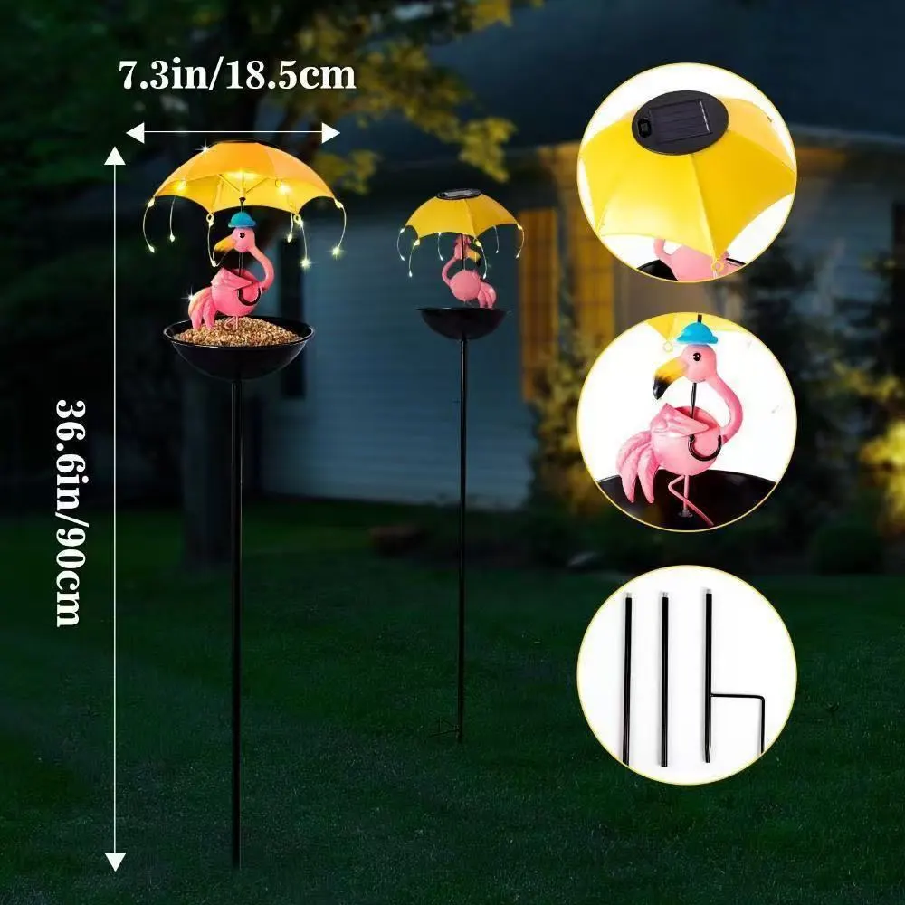 Đèn sân vườn NLMT Regoo RG3137, kiêm khay cho chim ăn, hình thú đội ô, decor ngoài trời