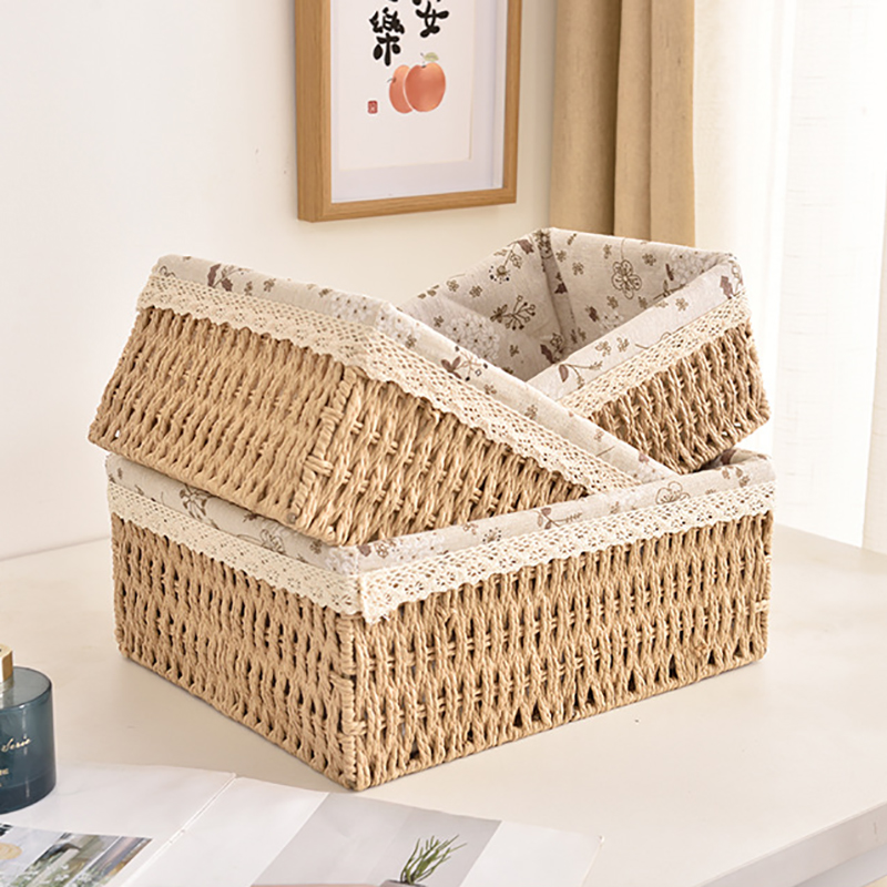 Hộp đựng đồ để bàn Regoo kiểu dệt giả mây, 3 size nhỏ/trung/lớn, giúp không gian gọn gàng