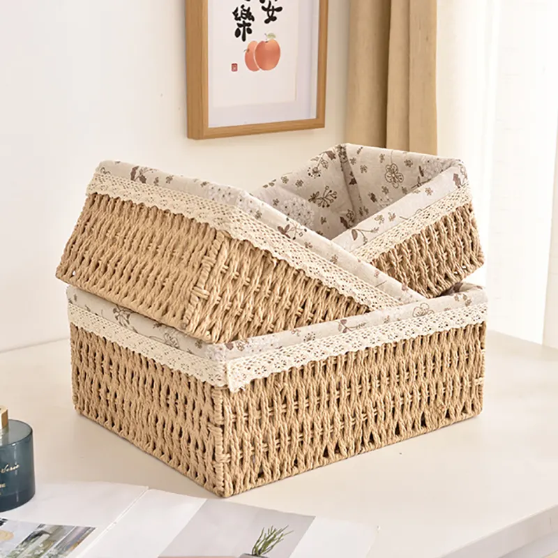 Hộp đựng đồ để bàn Regoo kiểu dệt giả mây, 3 size nhỏ/trung/lớn, giúp không gian gọn gàng RG841