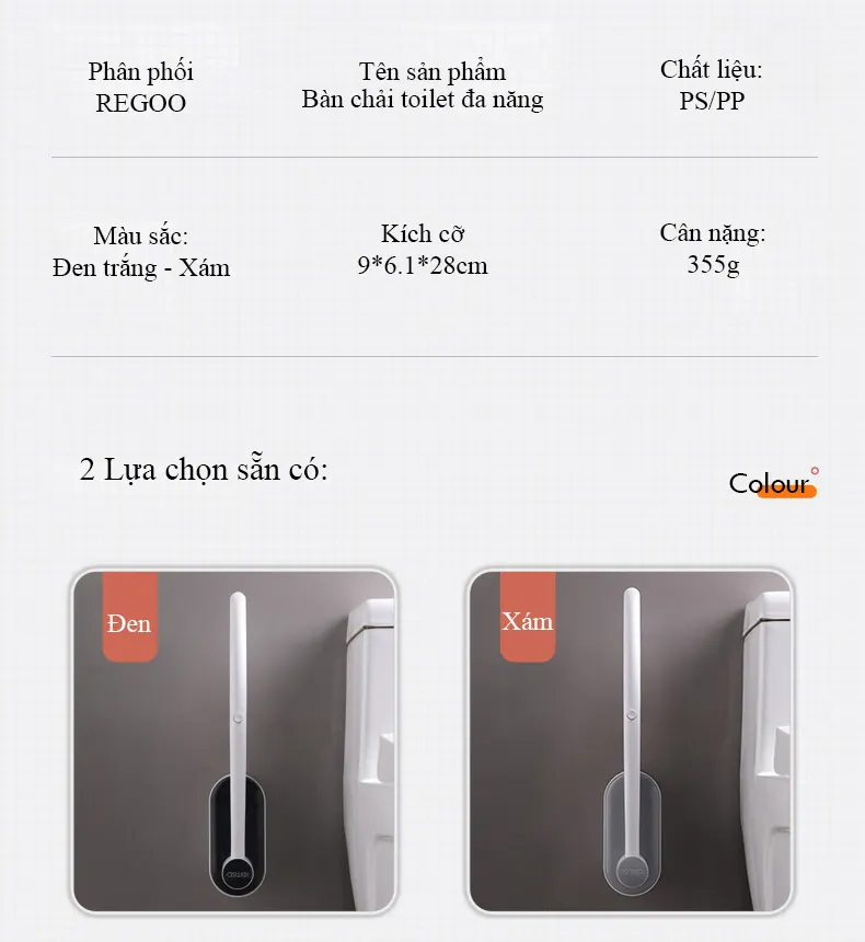 Bàn chải bồn cầu dùng một lần không góc chết RG1832, bộ cọ treo tường nhà vệ sinh có đầu thay thế thần thánh sẵn chất tẩy tự làm sạch nhà vệ sinh gia đình